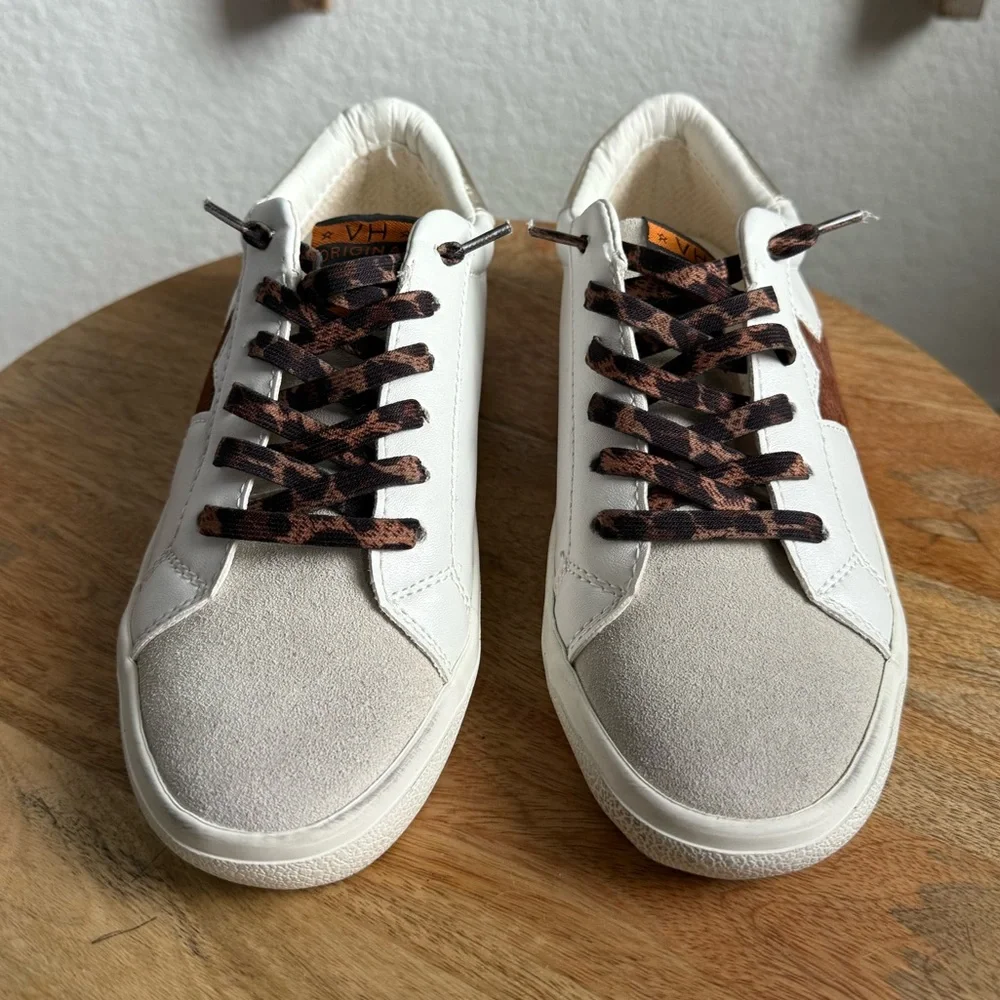 VINTAGE HAVANA Hannah Leather, Suede & Faux Calf Hair Star Sneakers Sz: 5.5 - Picture 2 of 10